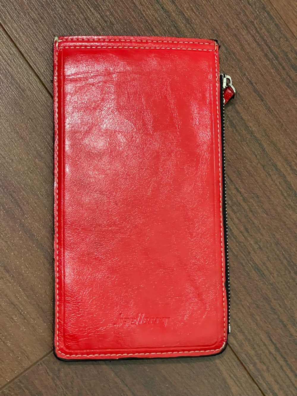 Vintage  Red Leather Zip Wallet with Subtle Emboss Baellerry